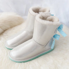 Double Bow Sweet Girl Fur Snow Boots