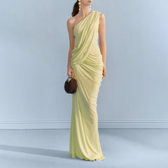 One-shoulder draped maxi dress