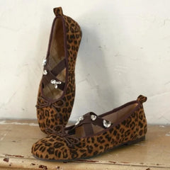 Embroidered Floral & Leopard Print Mary Jane Flats