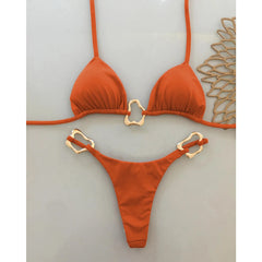 Solid Color Bikini with Gold Ring Detail