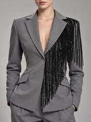 Grey sequin embellished lapel blazer