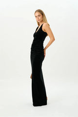 Black Velvet Tank U-Neck Maxi Dress