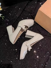 Patent Bow Strap Chunky Heel Mary Jane Shoes