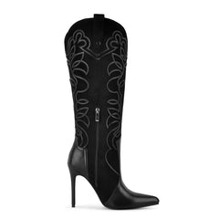 Embroidered Stiletto Knee High Boots