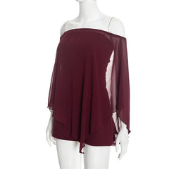 Off Shoulder Mesh Layered Shawl Mini Dress