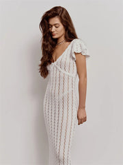 Ruffled Sleeve Knit Maxi Dress