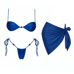 Blue Twisted Bandeau Bikini and Chiffon Cover up Set