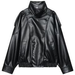 Faux Leather Mock Neck Jacket