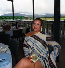 Striped Print Diagonal Collar Wrap Tie Mini Dress