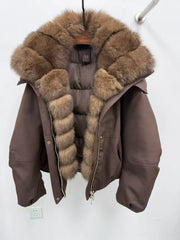 Brown real fur hooded jacket
