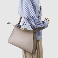 Top Handle Leather Trapezoid Bag