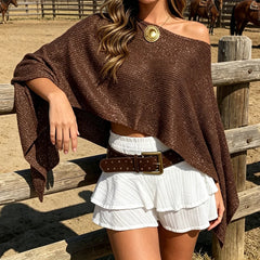 Shimmer Asymmetrical Poncho Knitwear