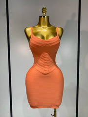 Orange ribbed spaghetti strap mini dress