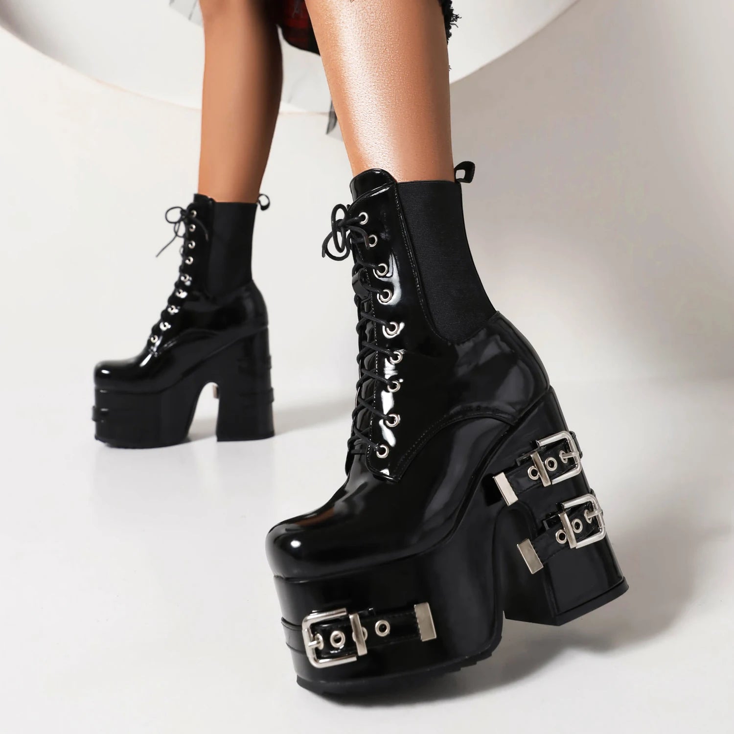 Belt buckle High Platform Heel Motor boots