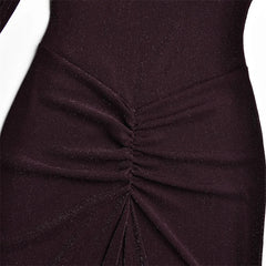 Sequin V-neck Ruched Detail Long Sleeve Maxi Dress