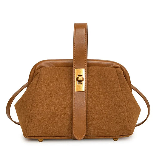 Faux Suede Frame Bag with Strap and Hasp Closure
