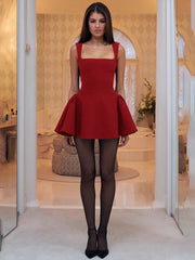 Sleeveless Square Collar A-line Red Mini Dress for Women
