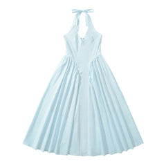 Plunge Neck Gathered Waist Ball Gown Dress