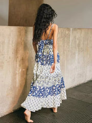Tiered spaghetti strap V-neck maxi dress