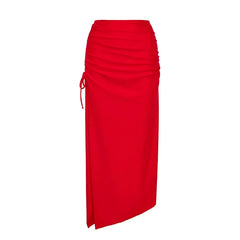Red Embellished Bikini and Matching Skirt Swimwear Set