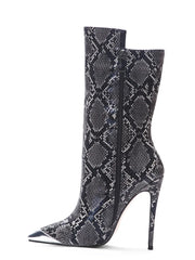 Snake Print Pointed Toe Stiletto Boots