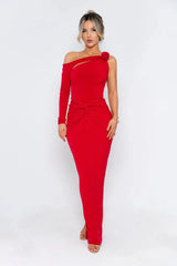 One-Shoulder 3D Flower Cut-Out Maxi Dress