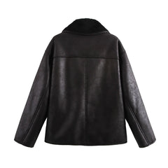 Double Color Solid Turn-Down Collar Coat