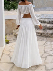 Off-Shoulder Chiffon Crop Top and Maxi Skirt