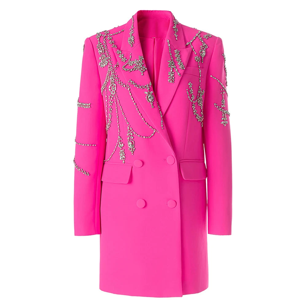 Pink coat with silver embellishments on a white background