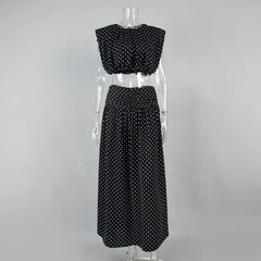 Polka Dot Sleeveless Crop Top and Maxi Skirt Set