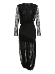 Black Long Sleeve Lace Split Midi Dress