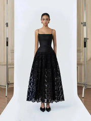 Black floral midi dress front view