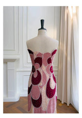 Velvet Colour-Blocked Beaded Column Dress