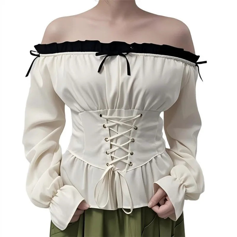 Elegant puff sleeve boho shirt with green skirt