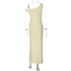 Asymmetrical Neck High Slit Maxi Dress