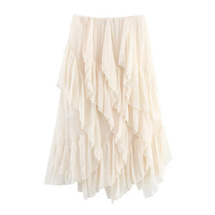Ruffled Asymmetric Hem Maxi Skirt