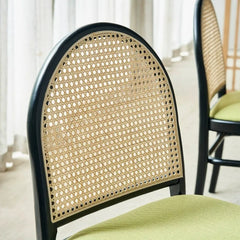 Black Nordic Solid Wood Curved Rattan Dining Chair