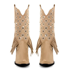 Fringe Star Embellished Pointed Toe Boots