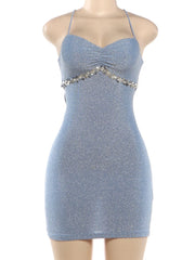 Blue Bodycon Sparkle Detail Strappy Mini Dress