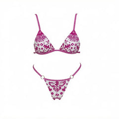 White and Blue Patterned Two Piece Swimwear Set