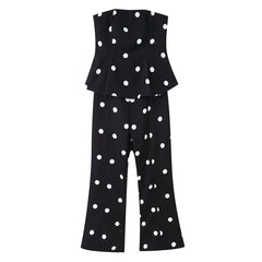 Polka Dot Peplum Tube Top and Flare Pants Set
