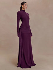 Purple turtleneck draped maxi dress