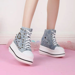 Denim Ankle Boots Platform Hidden Heels Winter Plush Shoes