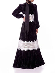 Blace Lace Patchwork Lantern Sleeve Maxi Dress