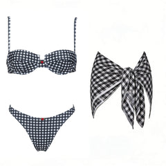 Gingham Bikini and Skirt Beachwear Set