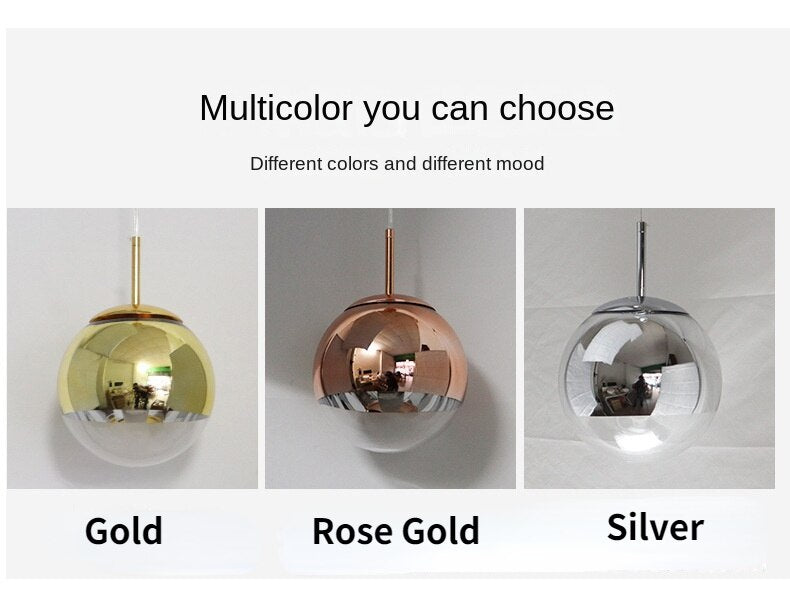 Electroplated Glass Ball Pendant Gold/Silver/Rose Hanging Lamp