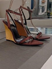 Wedge Gold Heel Ankle Strap Sandal