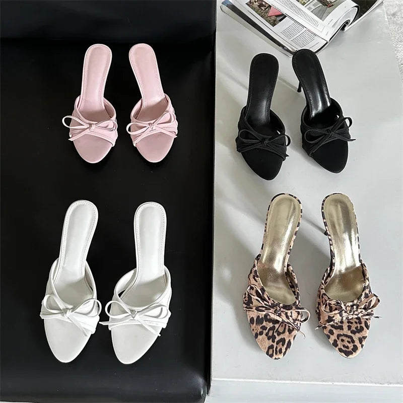 Butterfly-knot Thin Low Heels PU Sandals