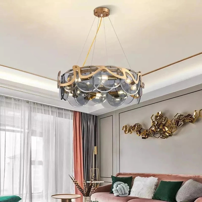 Nordic Post-Modern Light Luxury Smoke Grey Glass Ceiling Chandelier For Bedroom Dining Room Kitchen Hotel Pendant Lamp Golden Atelier 1