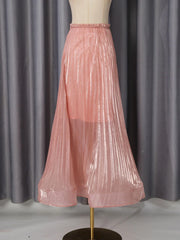 Peach Strapless Top and Pleated Midi Skirt Set